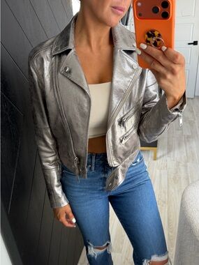 Metallic Silver Biker Jacket - Womens